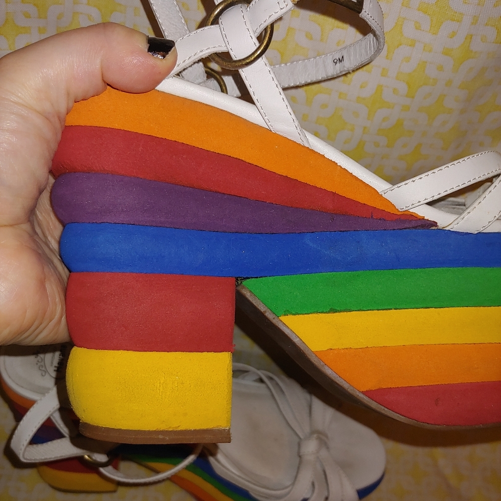 Jeffrey Campbell White Strappy Rainbow Platform Sandals - Picture 7 of 16